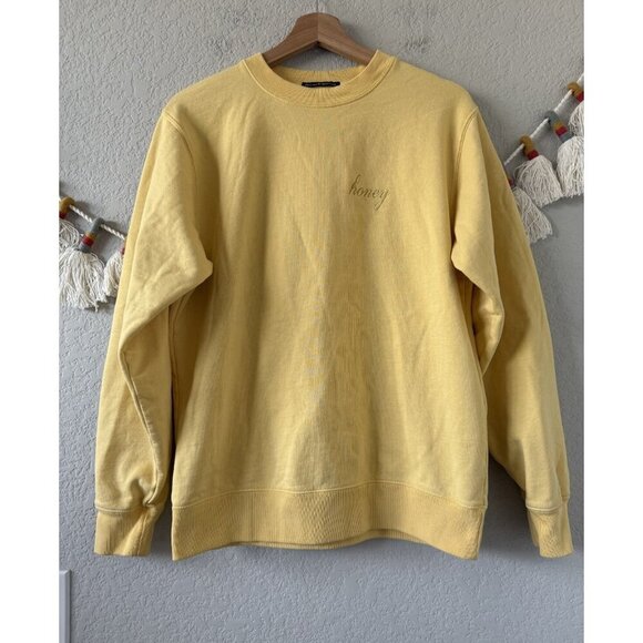 Brandy Melville Honey Yellow Embroidered Crewneck Sweater Retro Casual Preppy OS - Picture 1 of 8